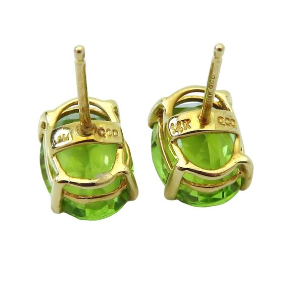 Estate 14K Yellow Gold QCD Genuine Peridot 9X7mm. Oval Stud Earrings - Picture 7 of 9